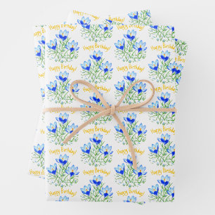Feuille De Papier Cadeau Papiers d'emballage Fleurs de Crocus Bleus