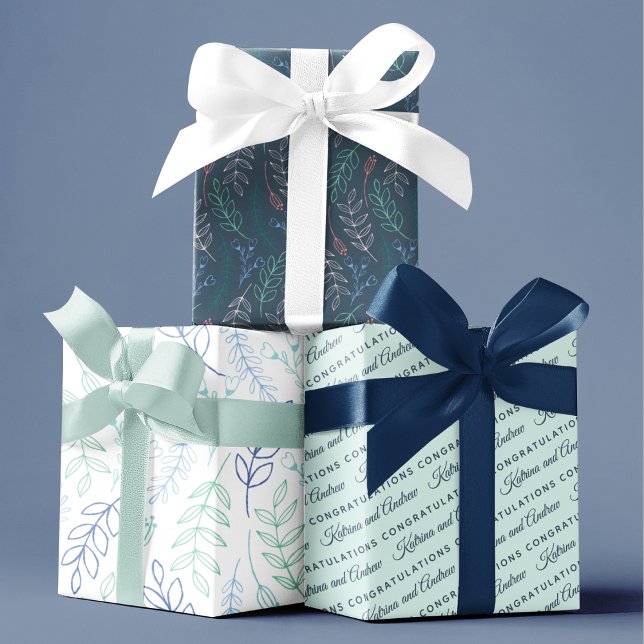 Feuille De Papier Cadeau Papiers d'emballage floraux Félicitations  (Celebrate a special couple with these personalized wrapping paper sheets! )