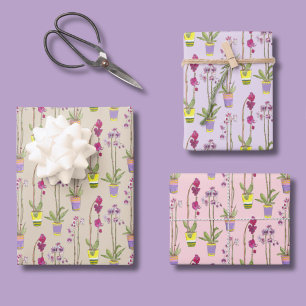 Feuille De Papier Cadeau Papiers d'emballage illustrés à la main aux orchid