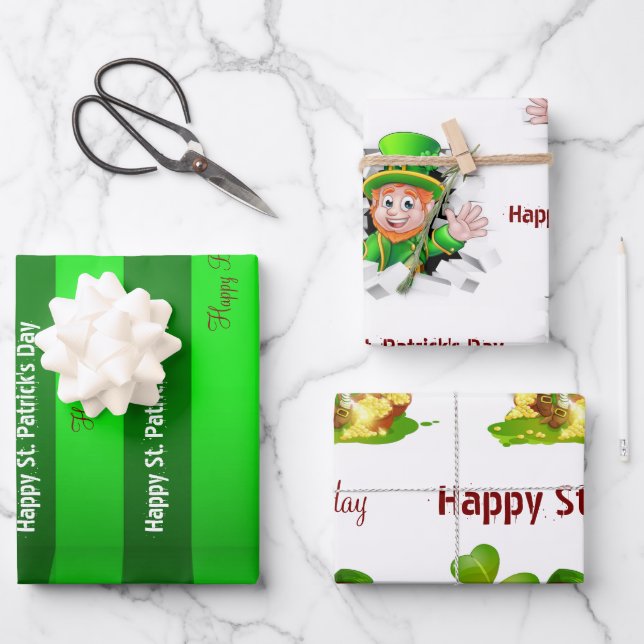 Feuille De Papier Cadeau Papiers d'emballage Joyeux Anniversaire St. Patric (Recto)