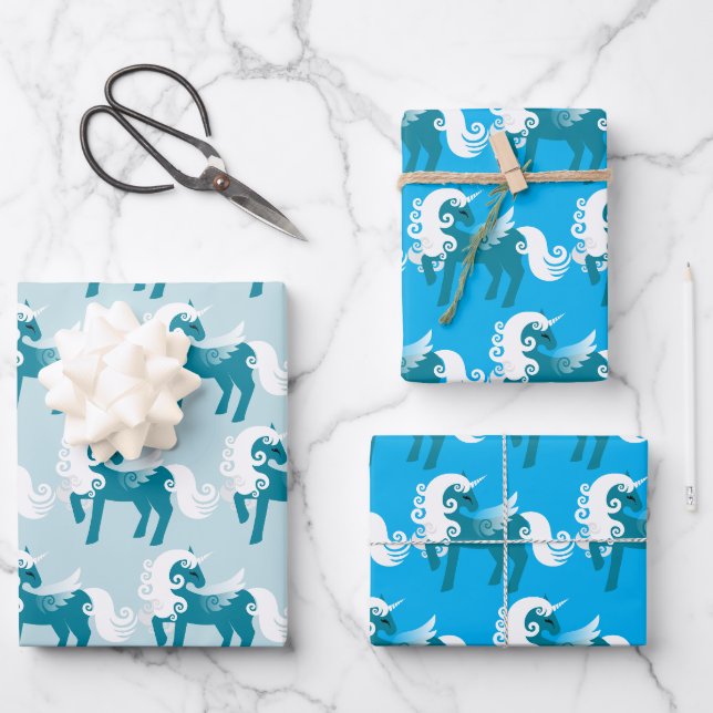 Feuille De Papier Cadeau Papiers d'emballage Pegasus Blues (Recto)