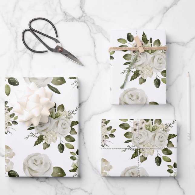 Feuille De Papier Cadeau Papiers d'emballage Rose Blanche (Recto)