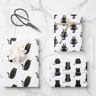 Feuille De Papier Cadeau Papiers d'enveloppement simples de chats noirs