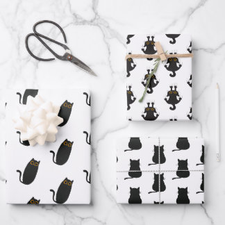 Feuille De Papier Cadeau Papiers d'enveloppement simples de chats noirs