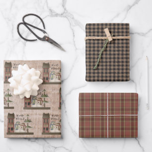Feuille De Papier Cadeau Papiers Primitifs - Wynter Welcome Snowmen - Plaid
