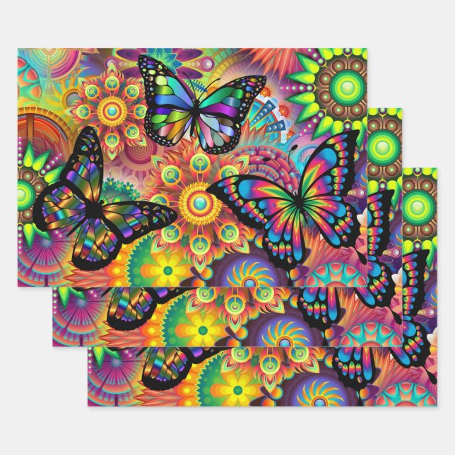 Feuille De Papier Cadeau Papillon (Lot)