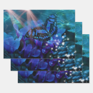 Feuille De Papier Cadeau Papillon bleu magique