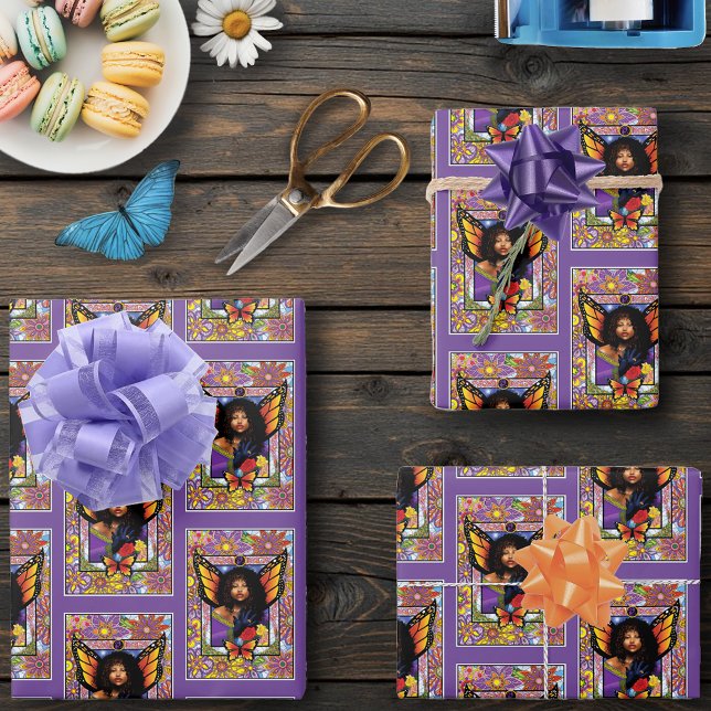 Feuille De Papier Cadeau Papillon monarque Fée Purple Floral (Créateur téléchargé)