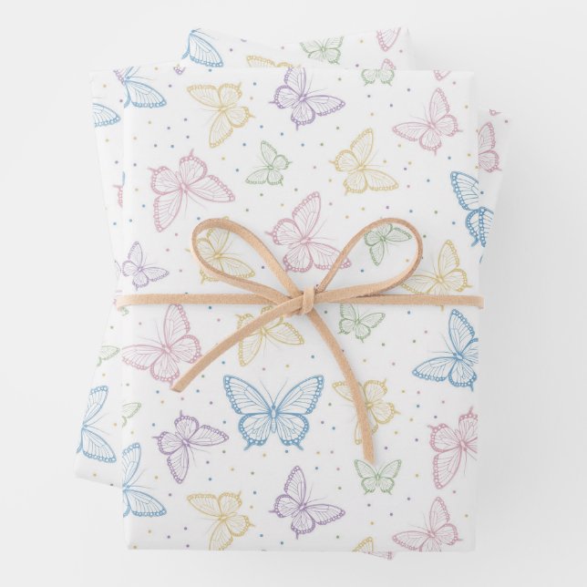 Feuille De Papier Cadeau Papillons Anniversaire Fête Mariage de douche (En situation)