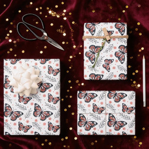 Feuille De Papier Cadeau Papillons Aquarelle Rose Corail