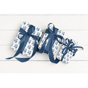 Feuille De Papier Cadeau Papillons dans Delft Blue, personnalisable
