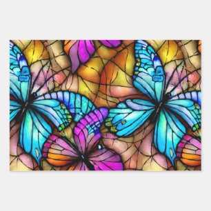 Feuille De Papier Cadeau Papillons en verre tendu