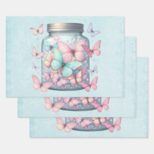Feuille De Papier Cadeau Papillons Fantaisistes dans un Pot
