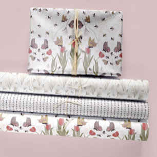 Feuille De Papier Cadeau Papillons Floraux et abeilles Découpage