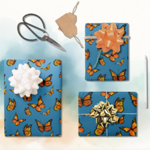 Feuille De Papier Cadeau Papillons Monarque Blue Ombre