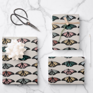 Feuille De Papier Cadeau Papillons neutres modernes Motif de jardin