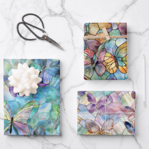 Feuille De Papier Cadeau Papillons turquoise bleu violet