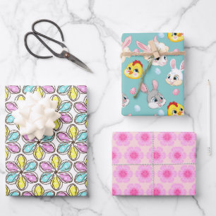 Feuille De Papier Cadeau Pâques Florales Et Animaux