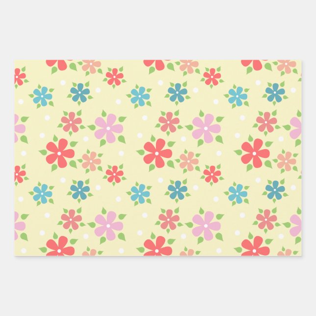 Feuille De Papier Cadeau Pâques Jaune Floral (Devant)