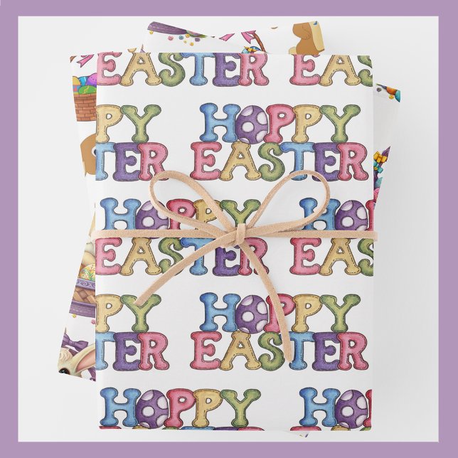 Feuille De Papier Cadeau Pâques lapin lapin oeufs panier 3 enfants (Créateur téléchargé)
