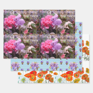 Feuille De Papier Cadeau Pâques Lapin Populaire Fleur Motif Aquarelle