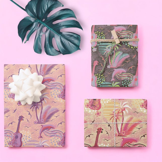 Feuille De Papier Cadeau Paradis tropical rose (Créateur téléchargé)