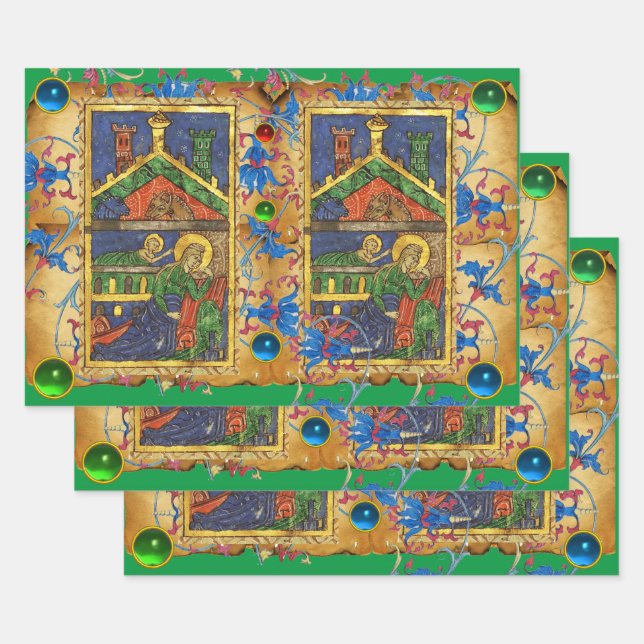 FEUILLE DE PAPIER CADEAU PARCHEMENT DE NOËL FLORAL BLEU VERT (Lot)
