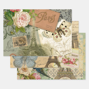 Feuille De Papier Cadeau Paris France Antiquités Collage Eiffel Français