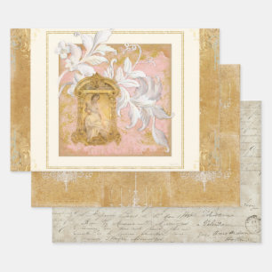 Feuille De Papier Cadeau Paris Vintage Rococo dorée Ephemera Élégante fe
