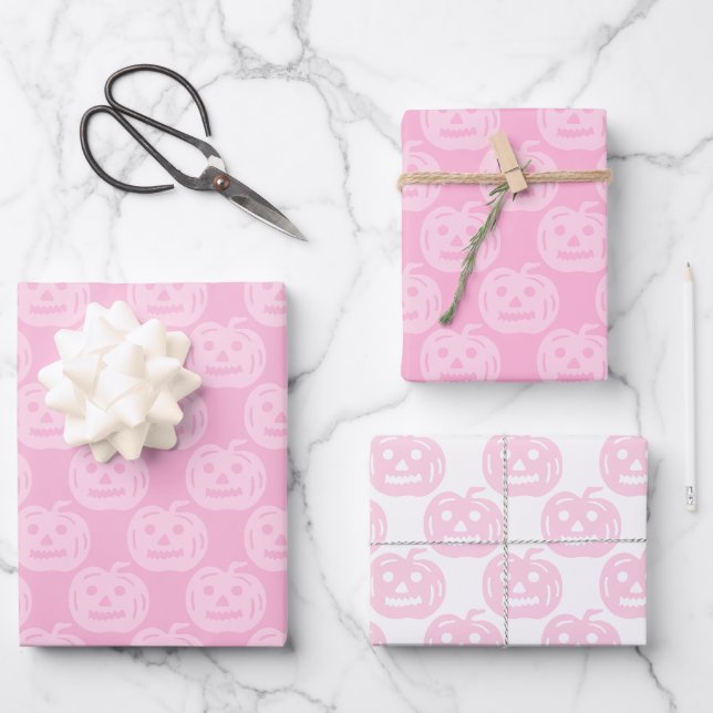 Feuille De Papier Cadeau Parti d'Halloween Citrouille rose mignon (Recto)