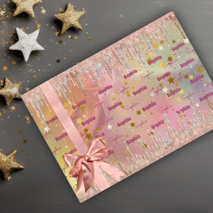 Feuille De Papier Cadeau Parties scintillant à goutte de licorne chic rose