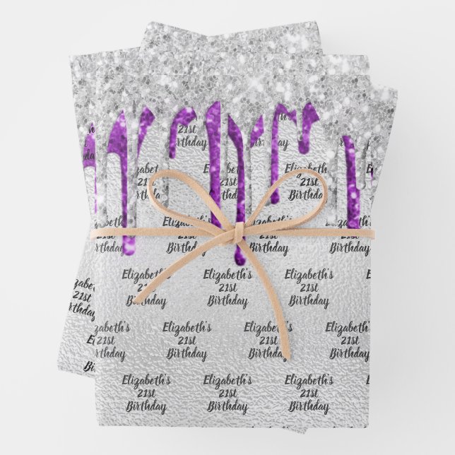 Feuille De Papier Cadeau Parties scintillant d'argent d'anniversaire goutte (En situation)