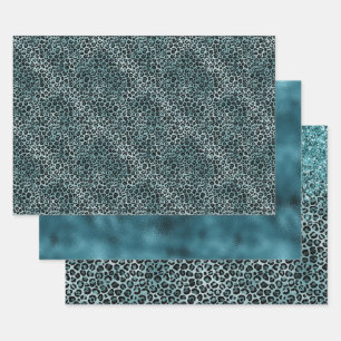 Feuille De Papier Cadeau Parties scintillant de Empreinte de léopard bleu T