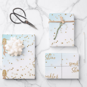 Feuille De Papier Cadeau Parties scintillant d'étincelle Aqua Gold Mermaid 