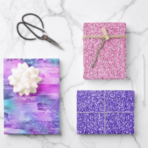 Feuille De Papier Cadeau Parties scintillant d'étincelle rose violet Aqua