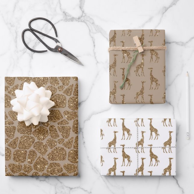 Feuille De Papier Cadeau Parties scintillant d'impression Brown Cream Gold  (Recto)