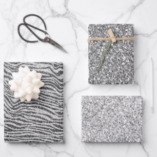 Feuille De Papier Cadeau Parties scintillant d'impression Silver Black Glit