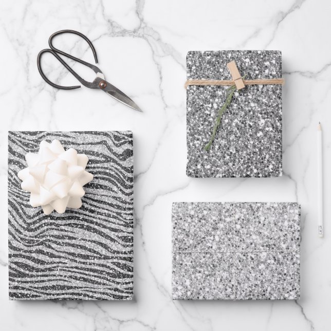 Feuille De Papier Cadeau Parties scintillant d'impression Silver Black Glit (Recto)