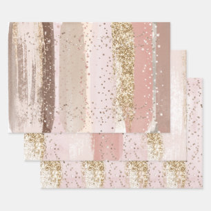 Feuille De Papier Cadeau Parties scintillant d'or au chocolat rose Rose