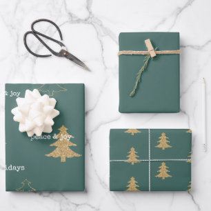 Feuille De Papier Cadeau Parties scintillant d'or Citations de Noël Pine Gr