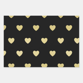 Feuille De Papier Cadeau Parties scintillant d'or Coeur métallique Noir Rou