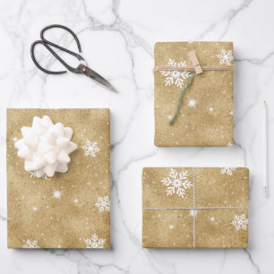 Feuille De Papier Cadeau Parties scintillant d'or Étoiles blanches et Motif