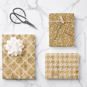 Feuille De Papier Cadeau Parties scintillant d'or Foil Motif Monogramme Noë