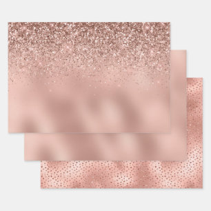 Feuille De Papier Cadeau Parties scintillant d'or Glam Rose