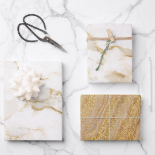 Feuille De Papier Cadeau Parties scintillant d'or moderne et chic en marbre