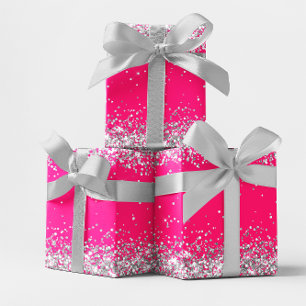 Feuille De Papier Cadeau Parties scintillant en argent et rose chaud