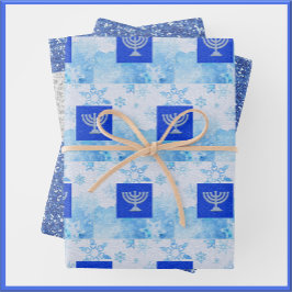 Feuille De Papier Cadeau Parties scintillant Festive Hanoukka Menorah