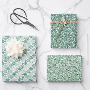 Feuille De Papier Cadeau Parties scintillant Girly Mint Pearl Mermaid