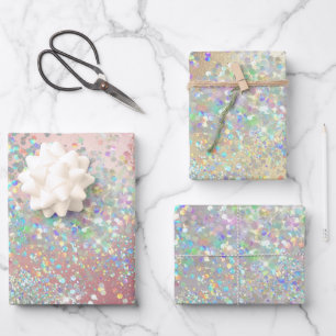 Feuille De Papier Cadeau Parties scintillant holographique rose or rose arg