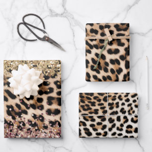 Feuille De Papier Cadeau Parties scintillant Leopard Gold Rose
